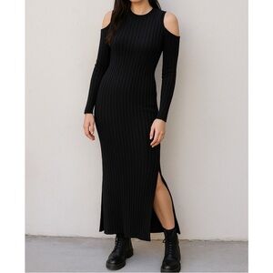 All Saints Black Long Sleeve Cold Shoulder Dress